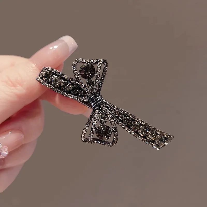 Korean Style Exquisite Rhinestone Hollow Bow Hair Clip Duckbill Clip High-end Side Clip Women Alloy Bangs Clip Hair Accessories