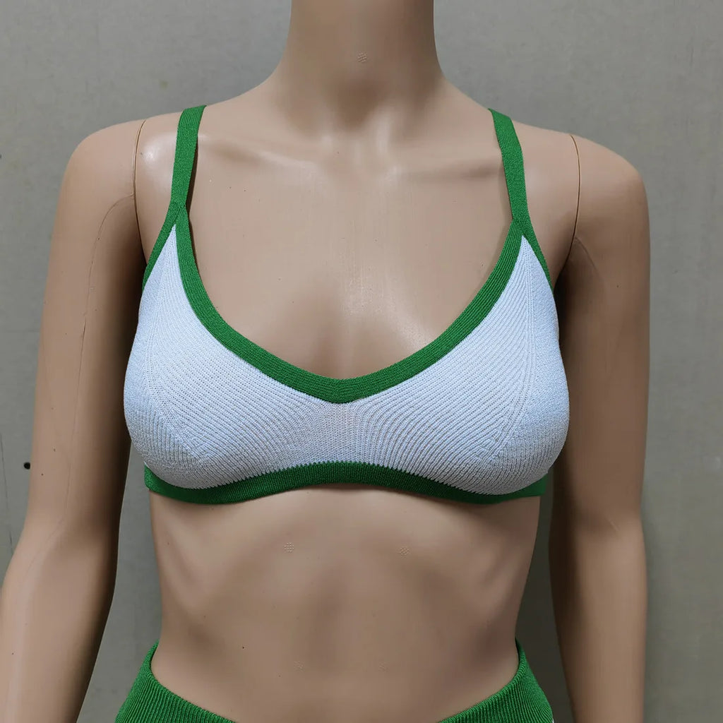 Summer Contrast Knit Outfits Halter Top And Short Trousers Sets Female Beach Holiday Sexy Casual Tracksuit Y2k Women Sets 2026