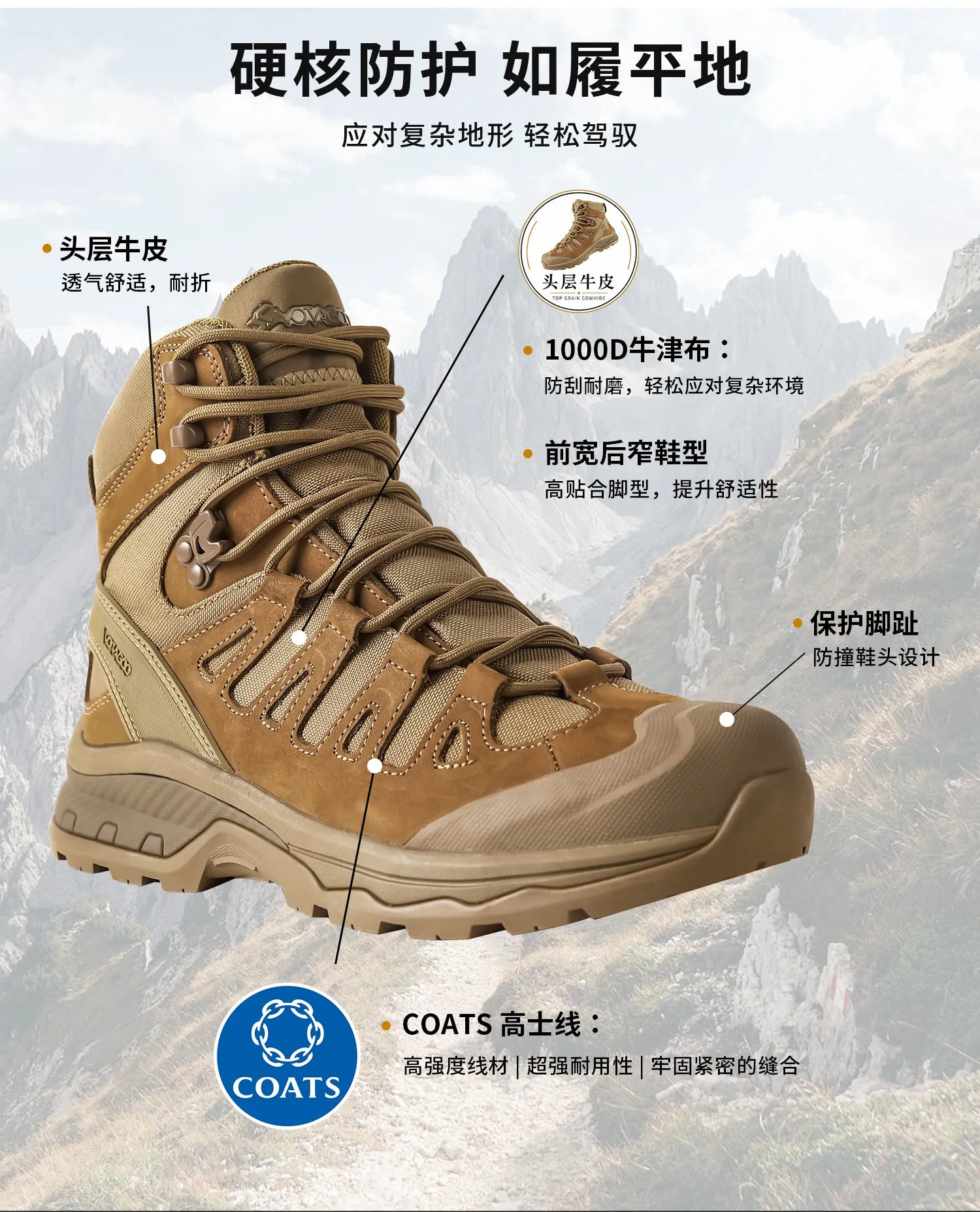 Men's Motorcycle Boots Waterproof  All Terrain Anti-slip Hiking Trekking Desert Combat 1000d Oxford Cloth Genuine Leather Boot