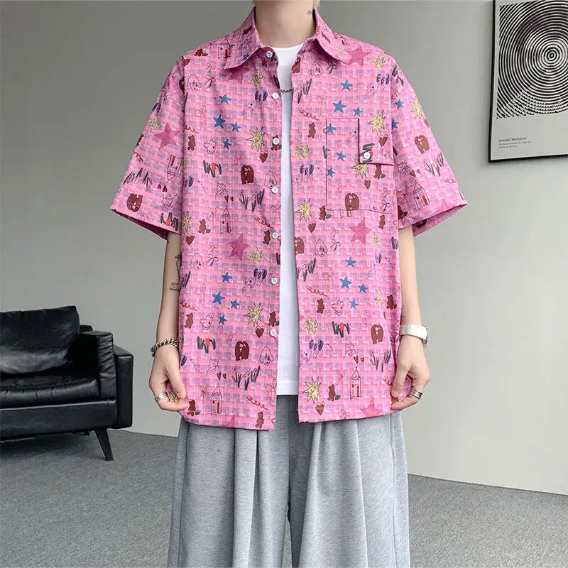 LEGIBLE Spring Summer Solid Shirts Men Casual Oversized Three Quarter Shirts Male Loose Fit Shirt for Man