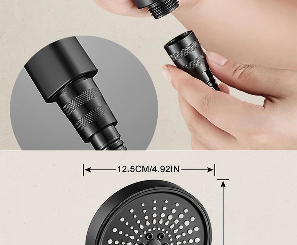12.5cm Big Panel Shower Head,High Pressure Rainfall Shower Set Water Saving Shower,5 Modes Adjustable Shower Head Bathroom Tools