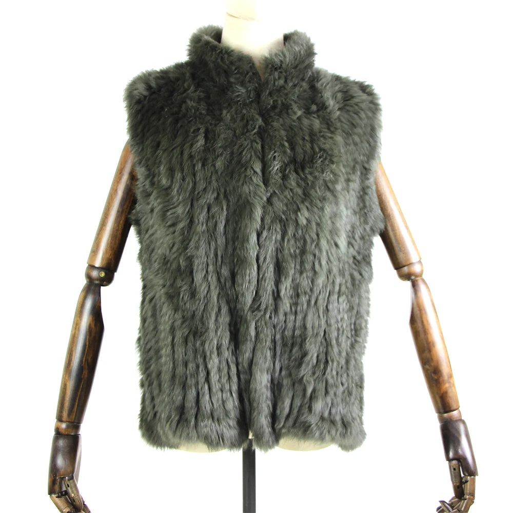 17 colors woman girl real rabbit fur vest jacket spring winter warm genuine rabbit fur knit coat vest black beige