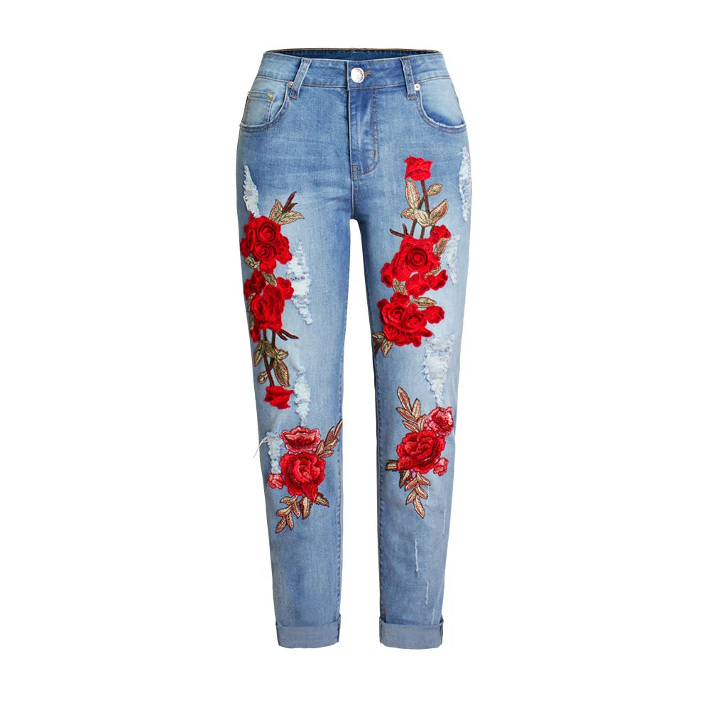 Sexy Embroidery Fashion Streetwear Women Mom Jeans Woman Jean Stacked Pants Boyfriend Baggy Jeans Vintage Clothes Denim Trousers