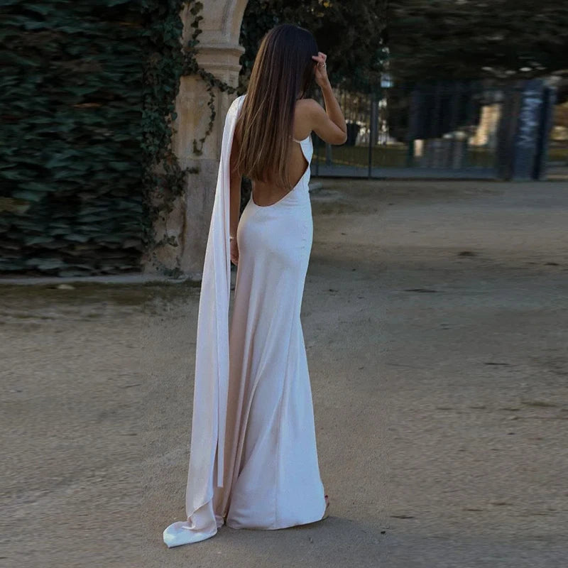 Backless Satin Long Sling Dress Women V Neck Sleeveless Slit Solid Sexy Party Dresses 2026 Summer Lady Vacation Evening Robes