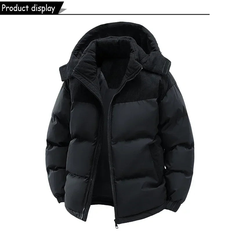 Winter Men Waterproof Windproof Casual Jacket Mens Puffer Hooded Fashion Jacket Man Outdoor Loose Thick Jacket Windbreaker Parka