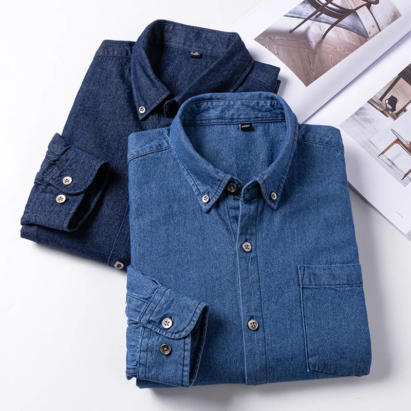 2025 Denim Pure Cotton  Long-Sleeve With Pocket Design Shirt Classic  Fashion Embroider Comfortable Clothes