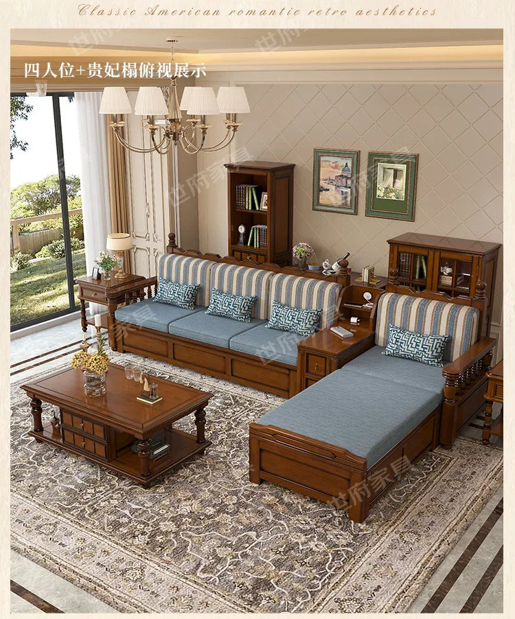 Solid wood sofa living room concubine combination small apartment dual-purpose storage