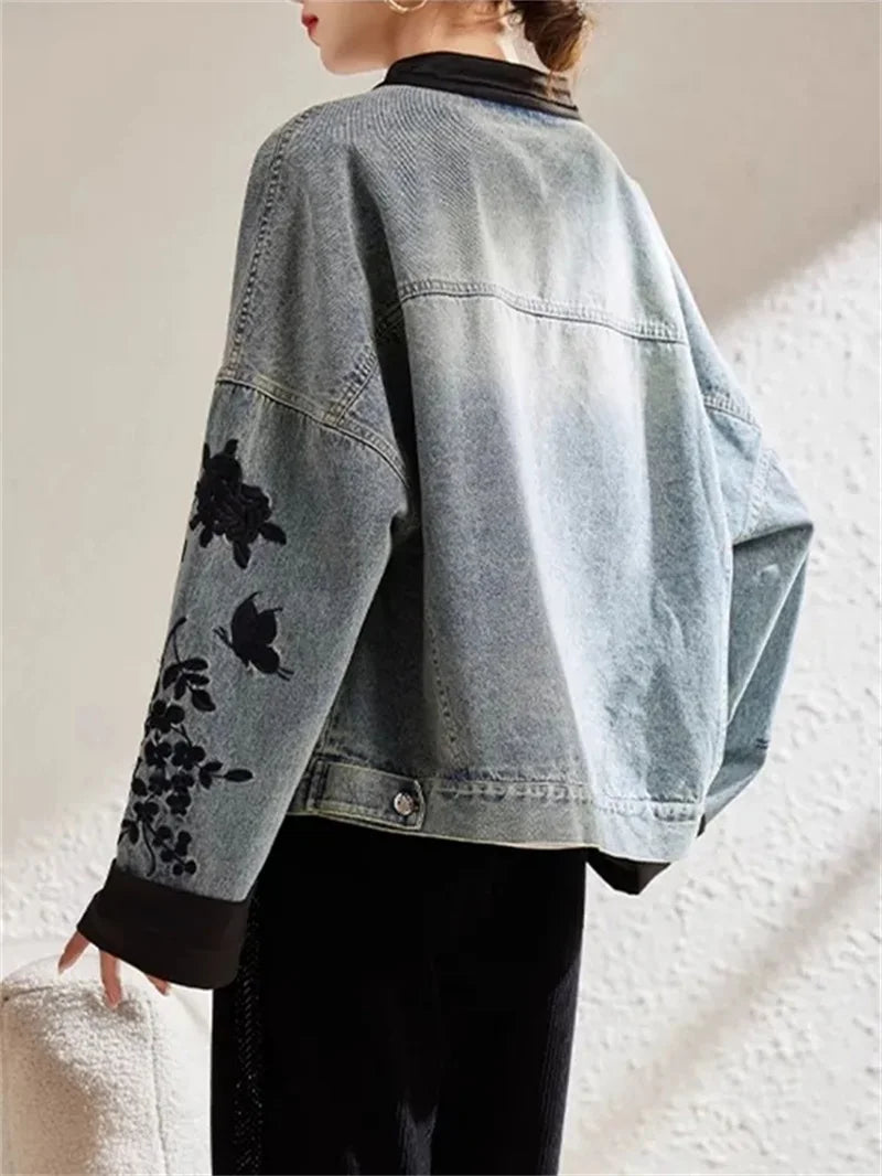 Denim Jacket For Women in Spring and Autumn 2024 New Embroidered Chinese Style Fashion Versatile Denim Clothing High-end women's