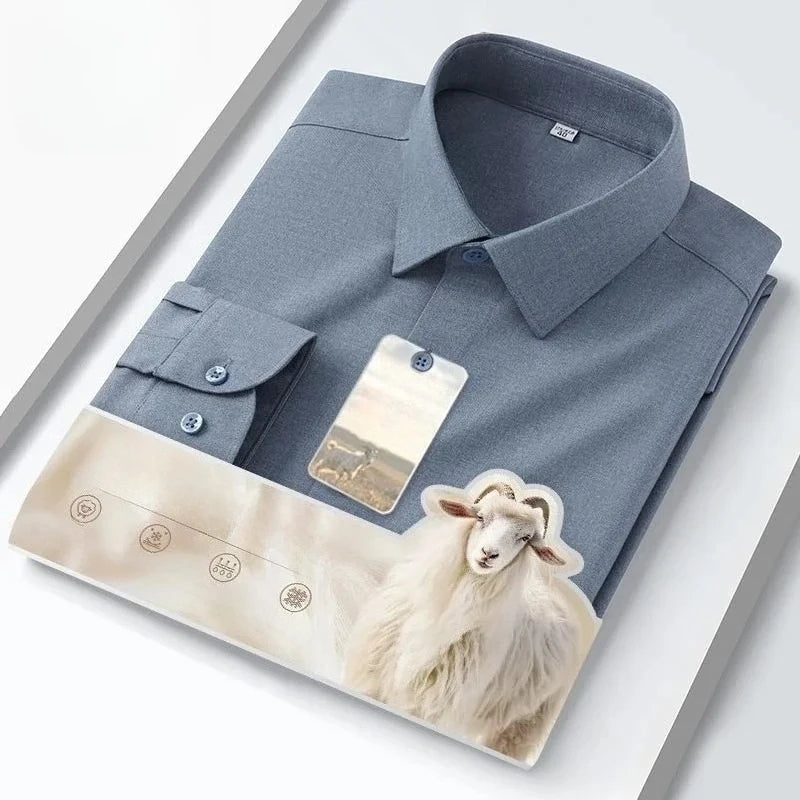 New in Shirt High Quality Solid Color Wool Long Sleeve Shirts for Men Slim Fit Formal Shirt Soft White Business Casual Clothes