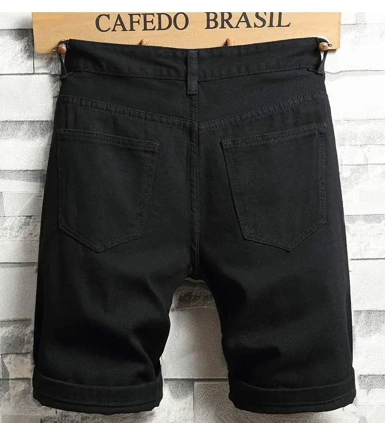 Men's Denim Shorts 2025 Summer Y2k Streetwear Ripped Casual Denim Knee Length Solid Jeans Shorts White New Classic Jeans Shorts