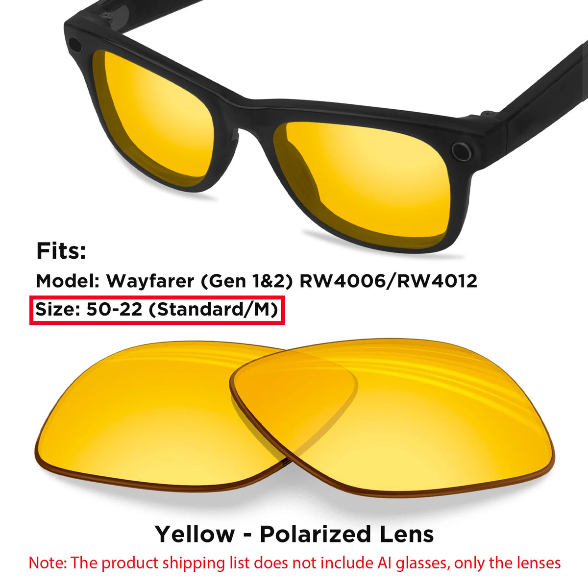 Photochromic & Polarized Replacement Lenses For Ray-Ban Meta Wayfarer RW4006 / RW4008 / RW4012 Gen1/2 AI Smart Glasses Lens