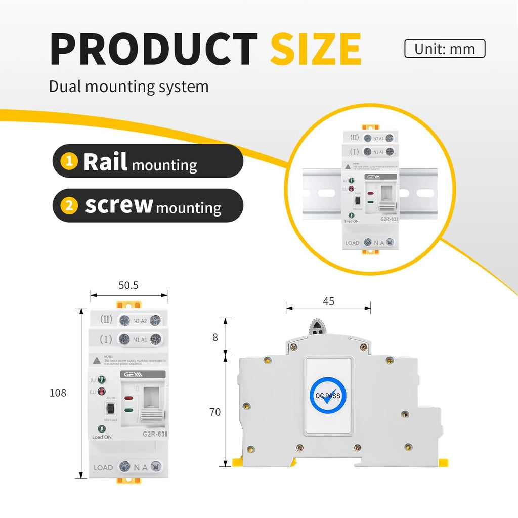 GEYA 63A AC220V Automatic Transfer Switch ATS Dual Power Auto Transfer Switch Uninterruptible Millisecond-Level ATS DIN Rail