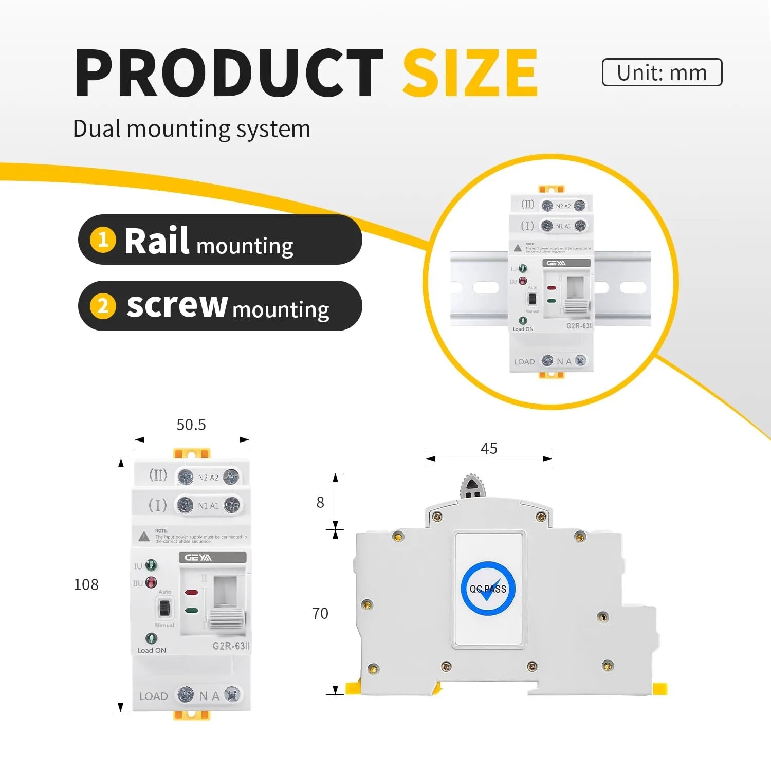 GEYA 63A AC220V Automatic Transfer Switch ATS Dual Power Auto Transfer Switch Uninterruptible Millisecond-Level ATS DIN Rail