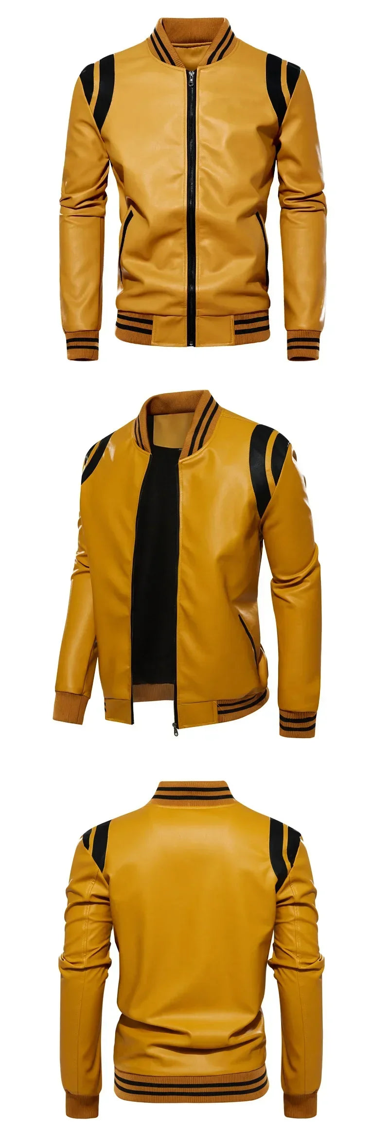 Motorcycle Men Leather Jacket Patchwork Biker Coat Motorcycle Jackets Mens Winter Casual Fleece Warm Coats Stripe Loose Outwear