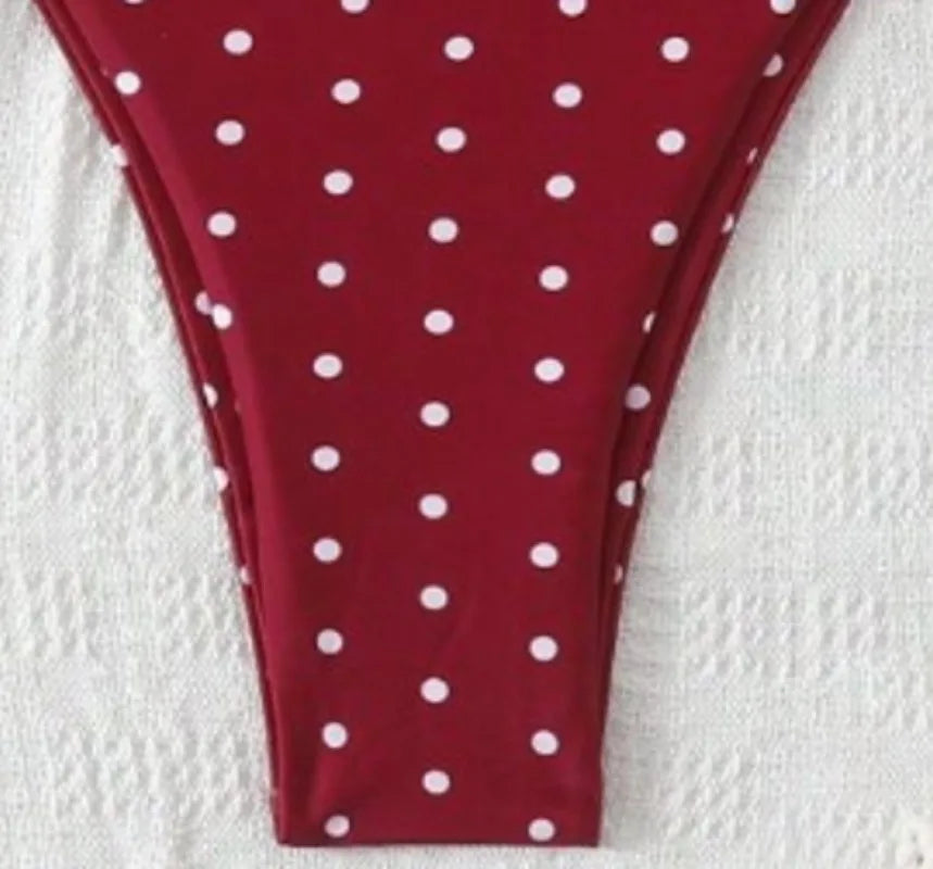 Women Retro Red Polka Dot Halter Bikini Set Adjustable Tie Triangle Two Piece Swimsuit Removable Pad Brazilian  Swimwear S-XL