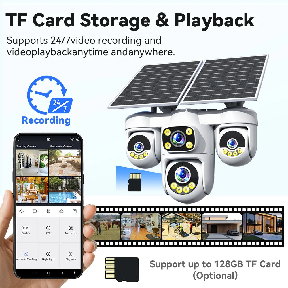 4-Screen 4G Solar Security Camera 20MP PTZ Outdoor Cam with AOV Mode 5X Zoom 12000mAh Battery Wireless CCTV Surveillance O-kam