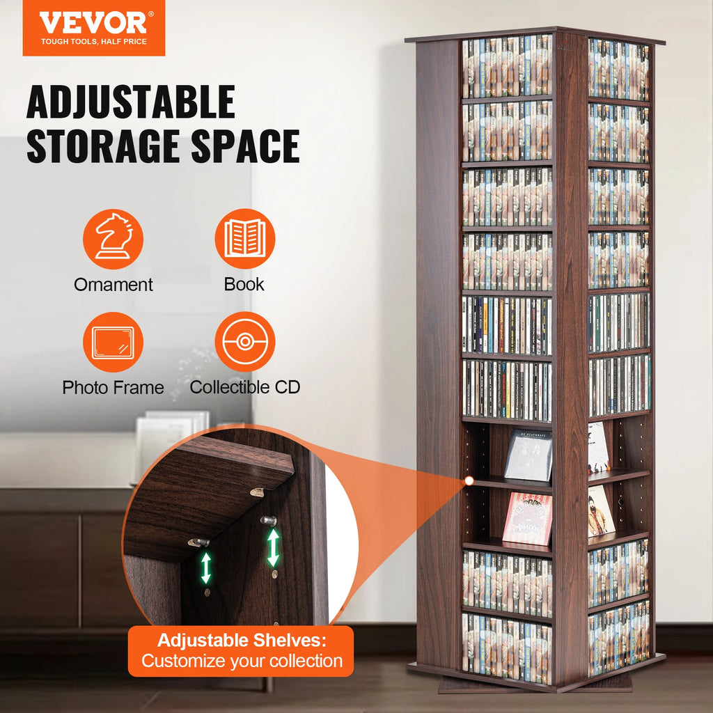 SucceBuy Media Storage Cabinet Rotating Media Tower Protects And Organizes Music Movie Video Games CD or Memorabilia Collections