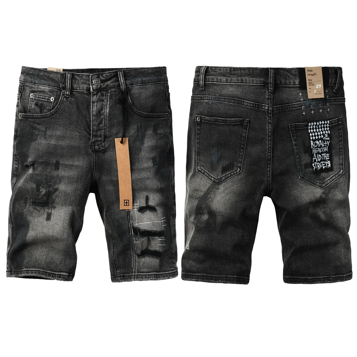2026 Hot New Men's Blue Acid Washed Denim Shorts Distressed Ripped Embroidered Slim Fit Casual Shorts Streetwear Bottoms