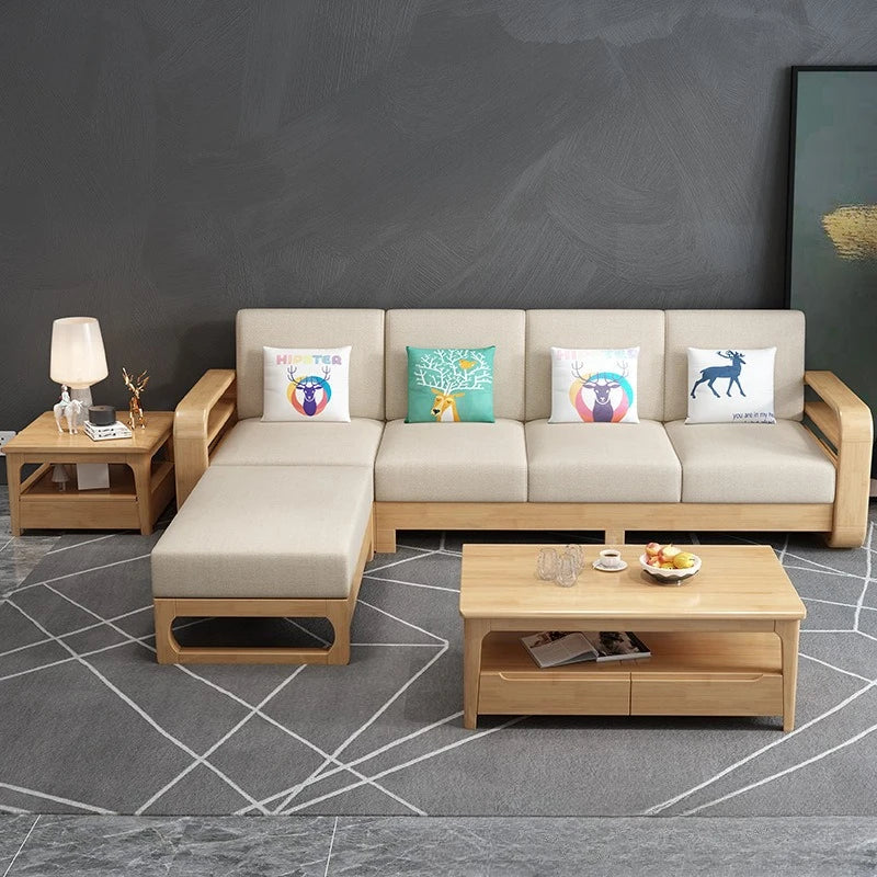 All solid wood sofa Nordic living room coffee table combination