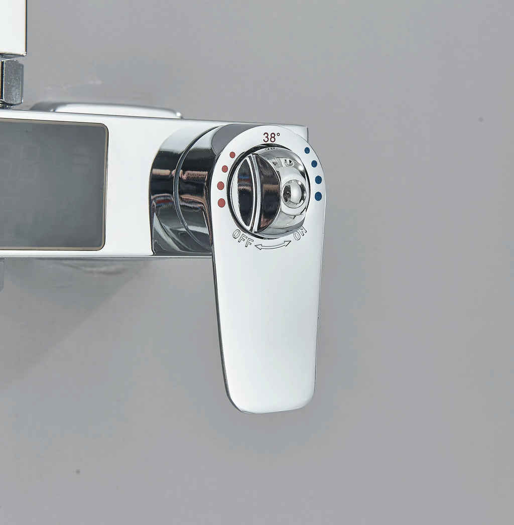 Chrome/Black Thermostat Shower Set Faucet 4 Ways Bathroom Faucet Rainfall Mixer Tap Digital Display Shower Set System Bathroom