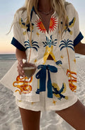 2025 New Summer Vacation Shorts Set 3D Printed Seaside Tropical Casual Lapel Shirt Blouse Top Shorts 2-Piece Suits Beach Holiday
