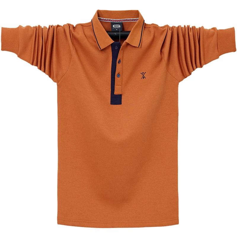 Autumn Spring New Men's Solid Polo Shirt Lapel Long-sleeved Polos Shirt Button Collar Fashion Thick Shirt Casual Loose Tops 6XL