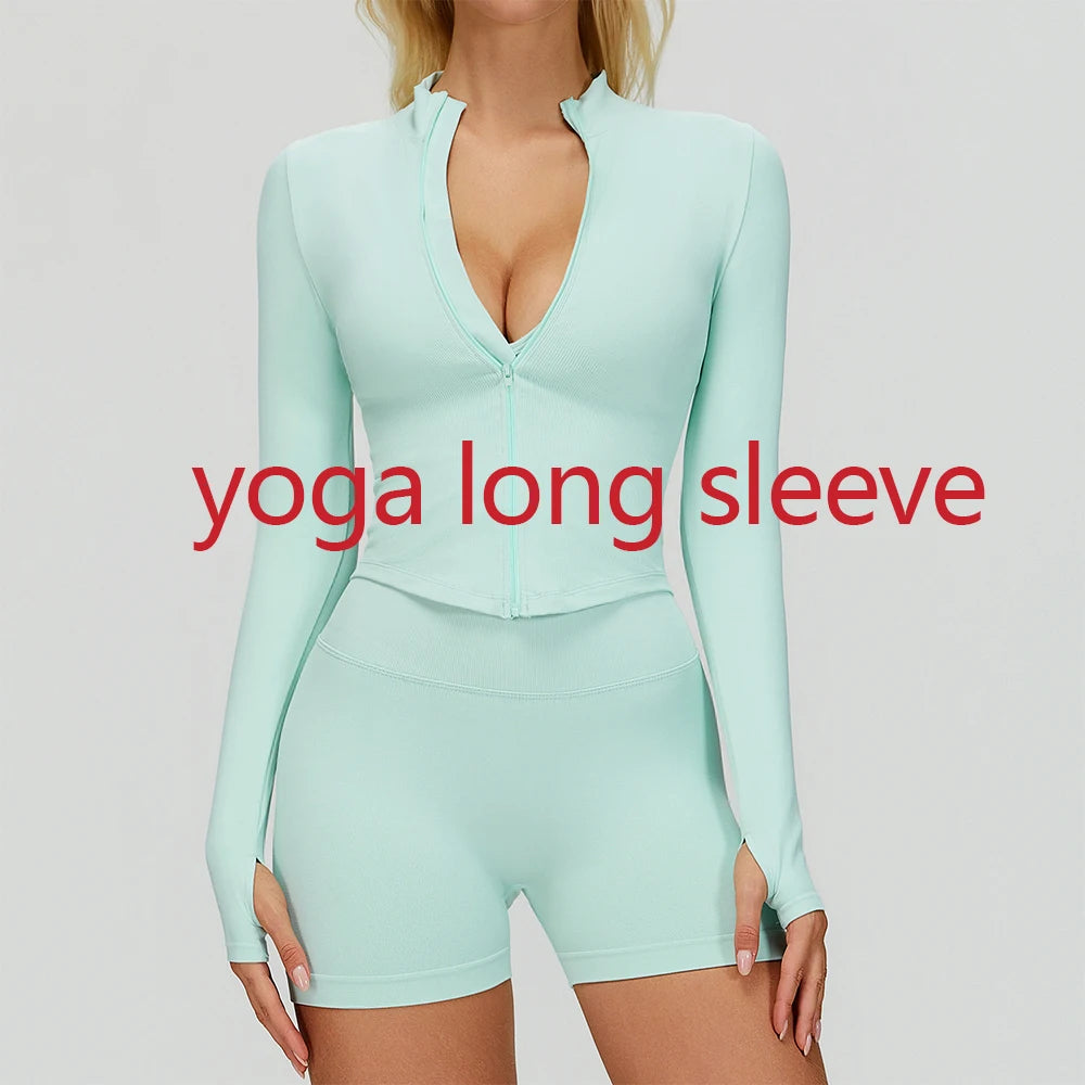 Zipper Yoga Shirts For Women Long Sleeve Seamless Fitness Running Gym Jacket Workout Dry Fit Breathable High Elastic Sports Top