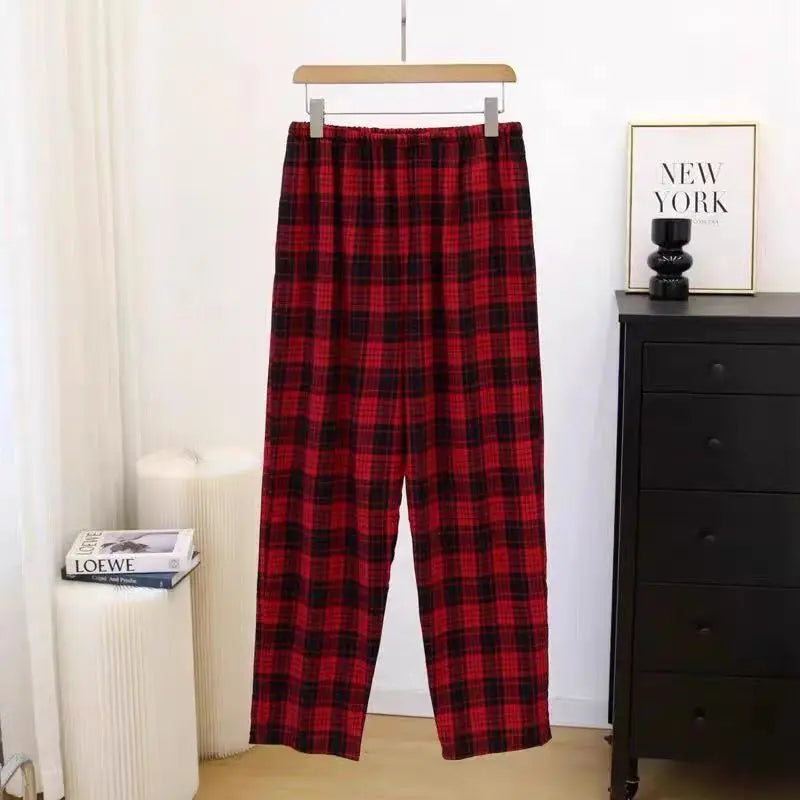 Summer Casual Thin Pajama Pants for Men, Loose Fit, Plus Size, Home Pants That Can Be Worn Outside, Plaid Pants