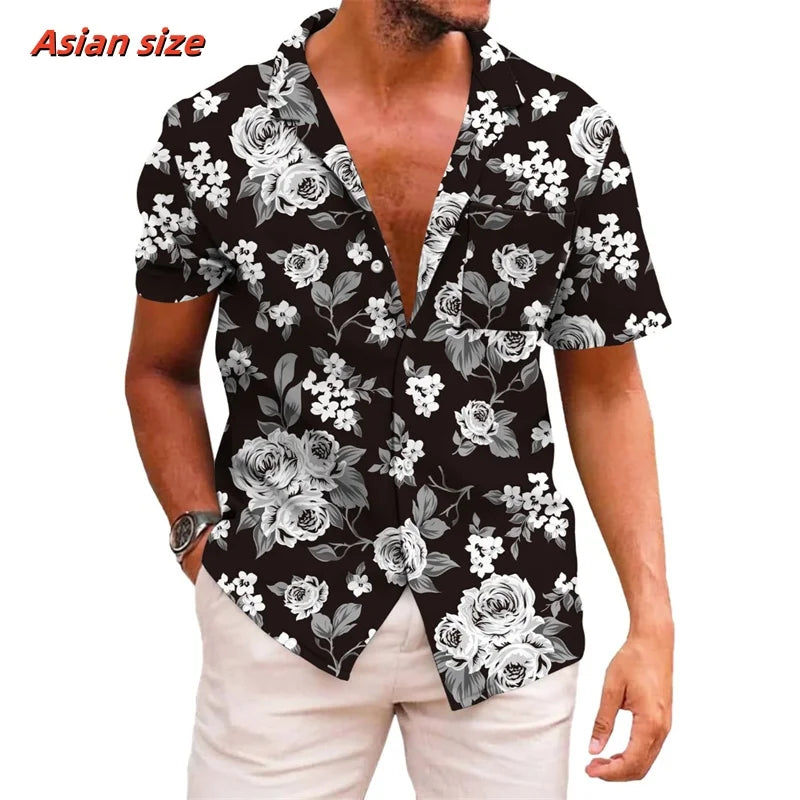 Leaf Coconut Tree Pattern Hawaiian Shirt For Men Plants 3D Printed Short Sleeve Tops Casual Lapel Aloha Shirts Loose Blouses