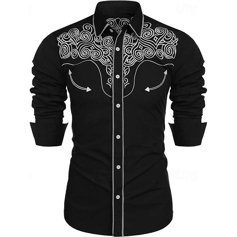 Versatile And Elegant Men's Elastic Face Printed Shirt Casual Lapel,easy To Care For Spring And Fall, Perfect For Every Occasion