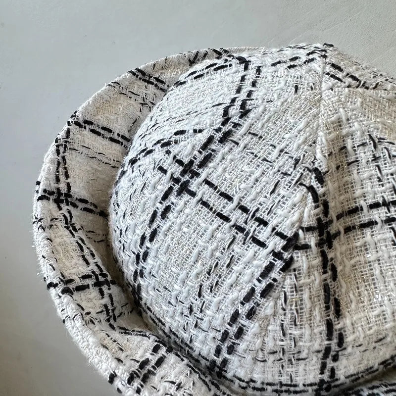 Fall Elegant Tweed Berets for Women Sailor Hat Japanese Versatile Naval Winter Fashion Party Warm Cute Jk Y2K Bucket Hat