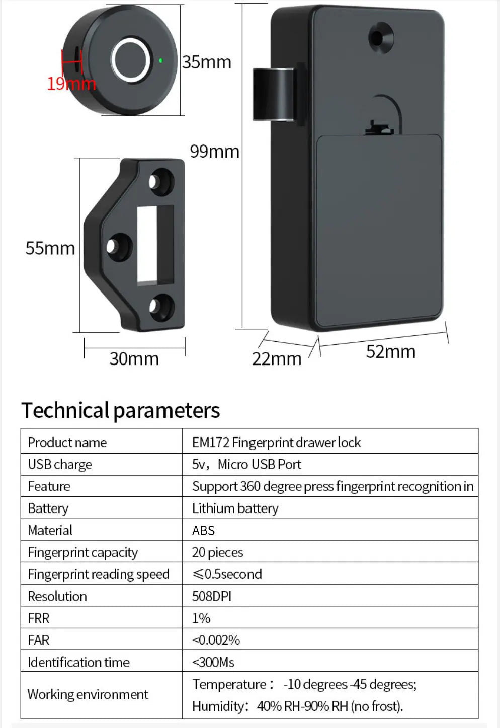 Smart Biometric Fingerprint Home File Drawer Cabinet Lock Keyless Invisible Furniture Wardrobe Electronic Locks Emergency Charge