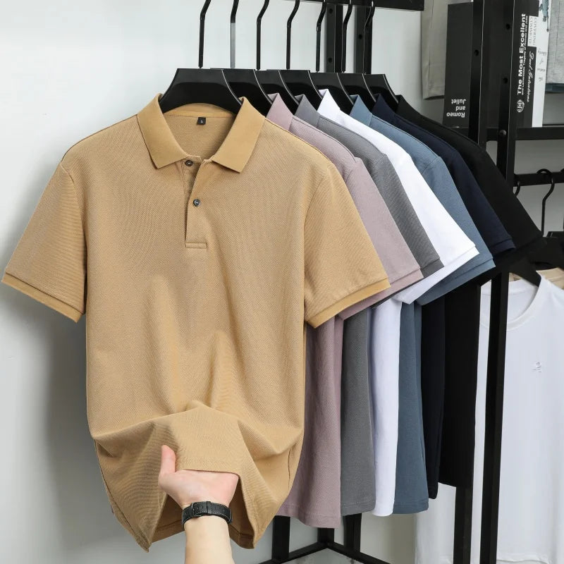 100% Pure Cotton Boutique Short-Sleeved High-End Men's Polo Shirt Summer High-Quality Solid Color Tops Business Casual T-Shirt