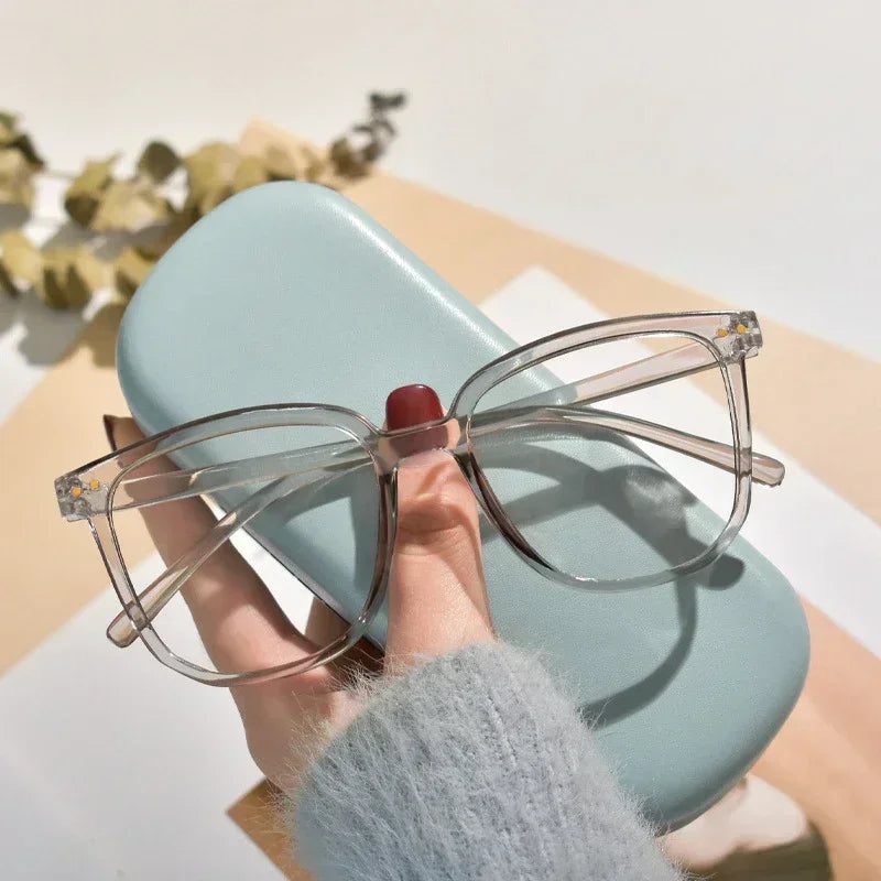 Anti Blue Light Presbyopia Eyeglasses Vintage Trend Oversized Square Hyperopia Eyewear Finished Prescription Reading Glasses