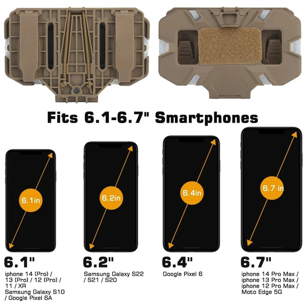 Tactical Admin Phone Platform Molle Cell Phone Holder Carrier Phone Mount with H Harness Strap Shoulder Harness for Screen Size