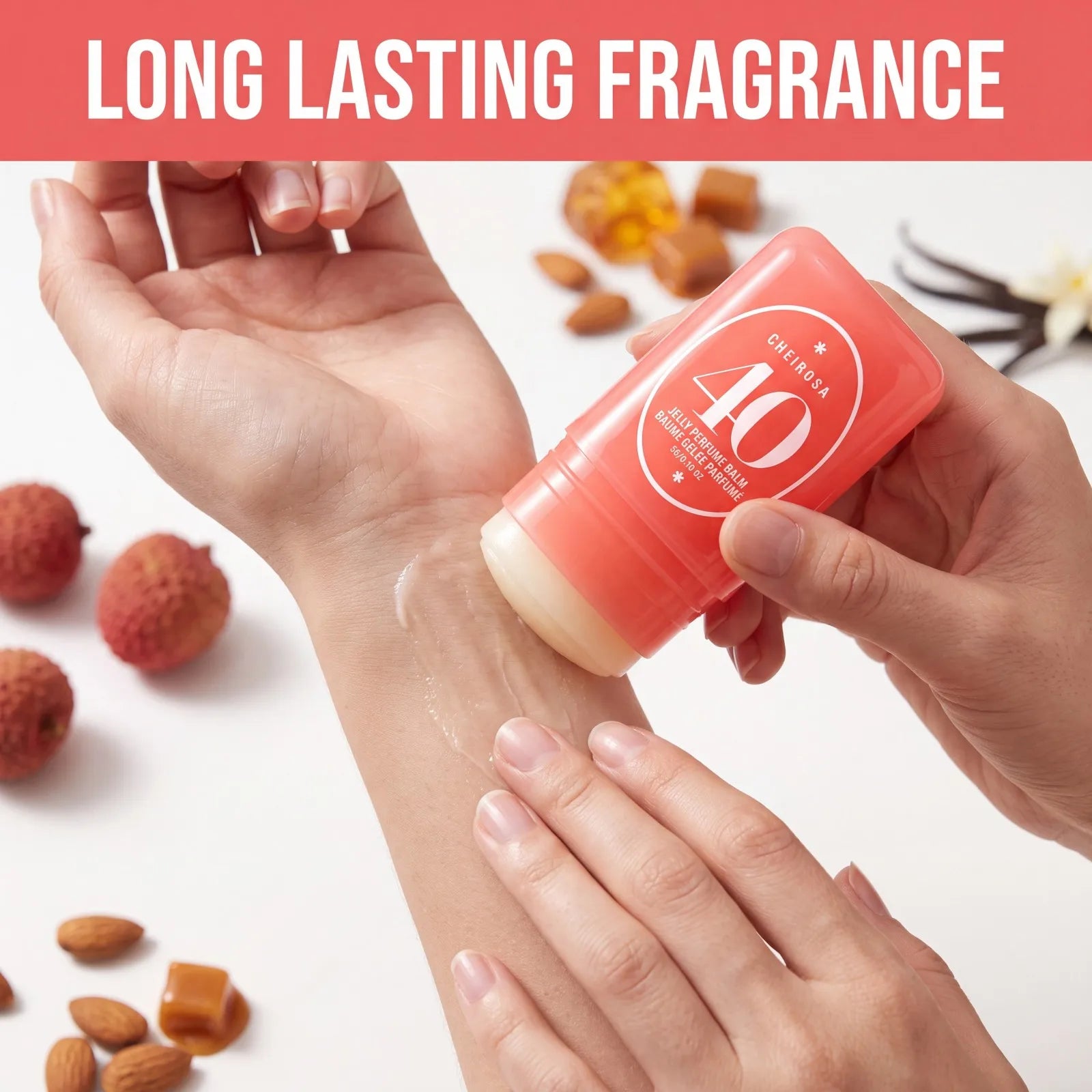 Jelly Perfume Balm 3 Scents 40 Amber Vanilla 62 Almond Caramel 68 Lychee Fruity Long Lasting Portable Travel Solid Perfume