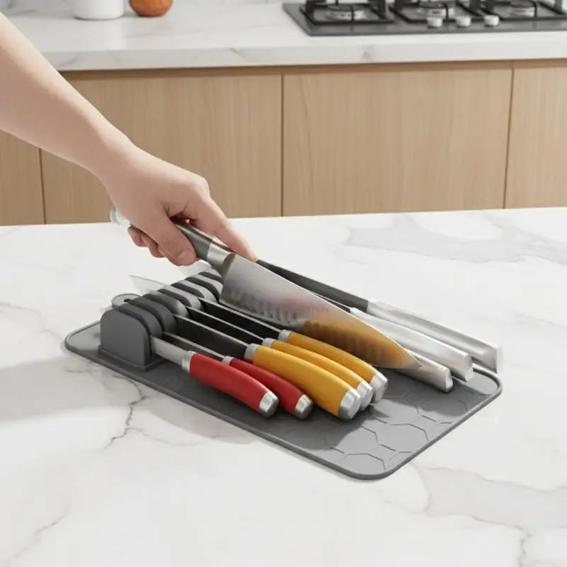 Kitchen Organizer Knife Holder Mat Non Slip Safe Storage for Multiple Knives in Drawer Keep Blades Protected