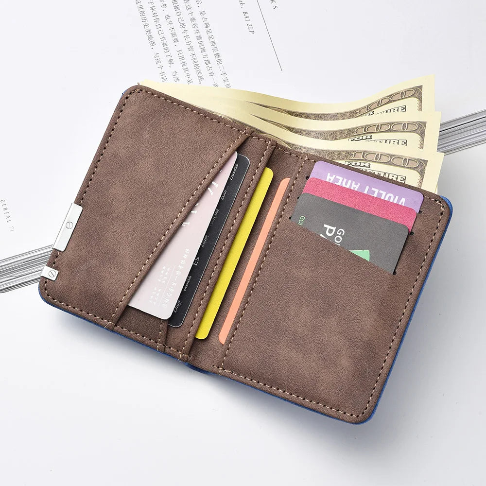 Men's Short Wallet, Featuring Multiple Card Slots, Card Holder, Double-fold Wallet, and a Fashionable Casual Men's Wallet.