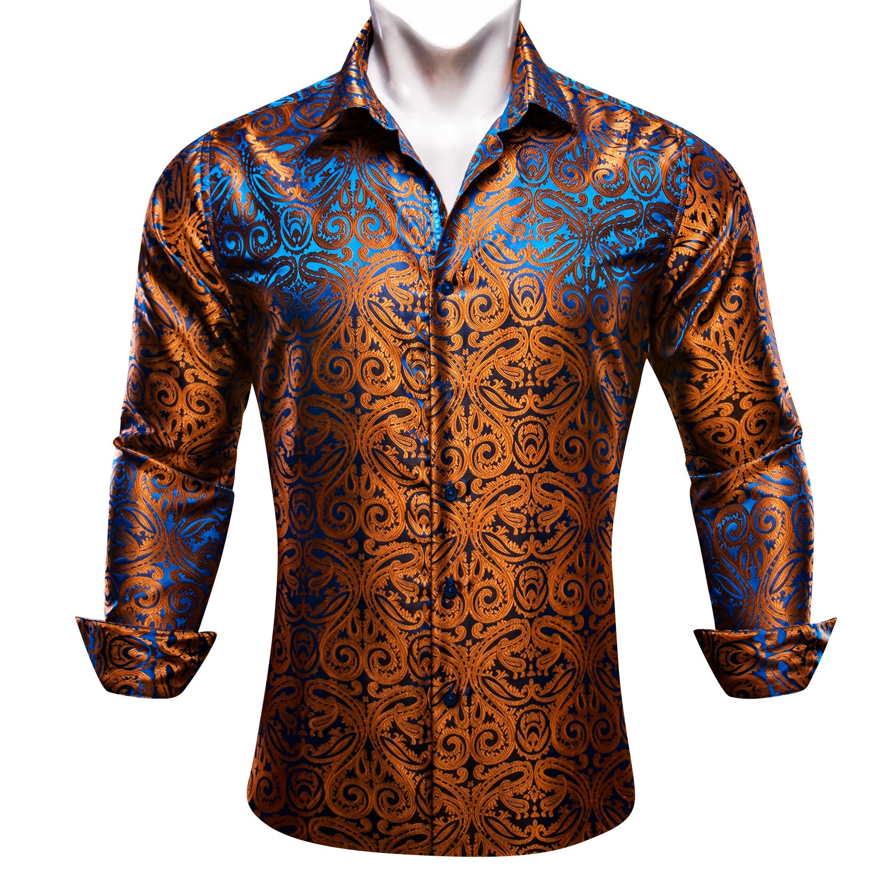 Barry.Wang Luxury Silk Mens Shirts Jacquard Floral Long Sleeve Formal Casual Breathable Male Blouses Wedding Business Prom Gift