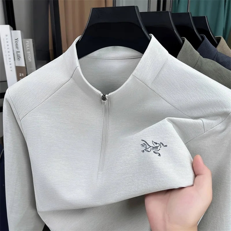 Luxury Men's Brand Spring High Quality T-Shirt Mock Neck Zipper Printing Long Sleeves Hoodie Leisure Fashion Men's Clothing Tops