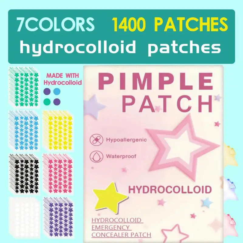 1400Pcs Star Shape Hydrocolloid Pimple Acne Patches Colorful Facial Skin Care Isolate Breathable Closed Acne Blemishes Cover