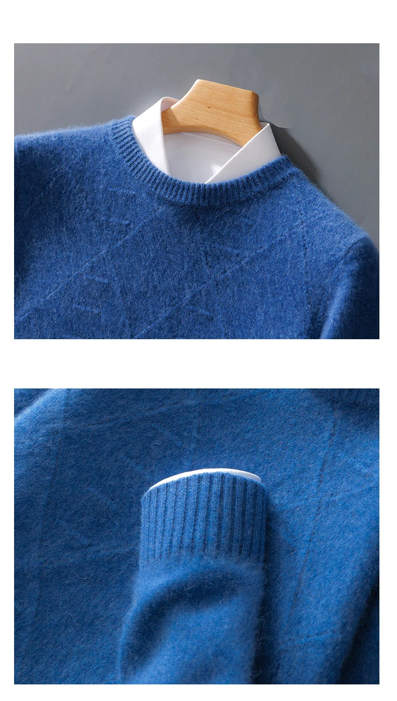 ATTYYWS  100% Merino wool men's pullover O-neck sweater casual knitted solid color autumn and winter men's new wool sweater
