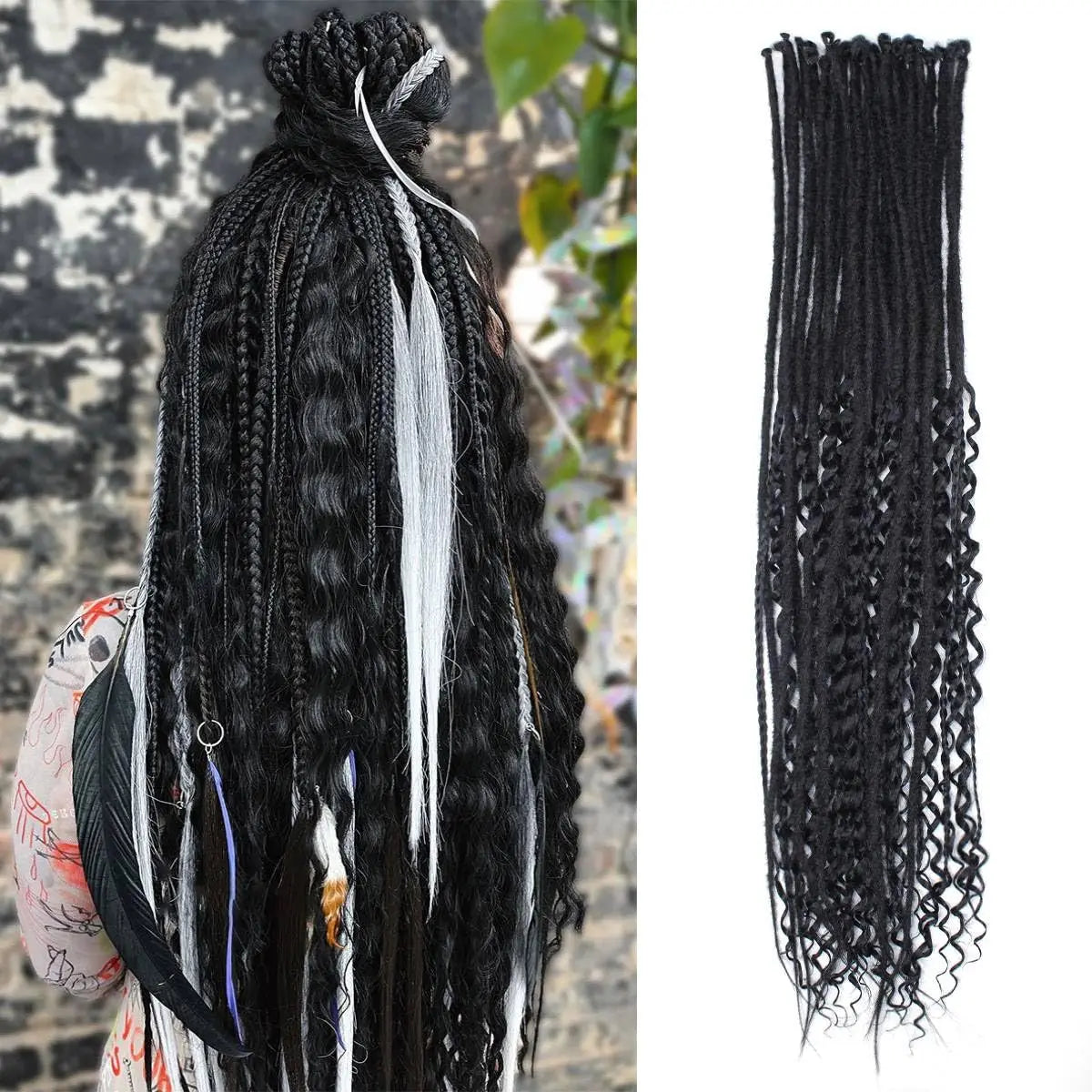 24 Inch Synthetic 8 Strands/Lot SE Dreadlocs Braids Hair Extensions, 3 In 1 Mixed Hippie Style Single End Dreadslocks for Women