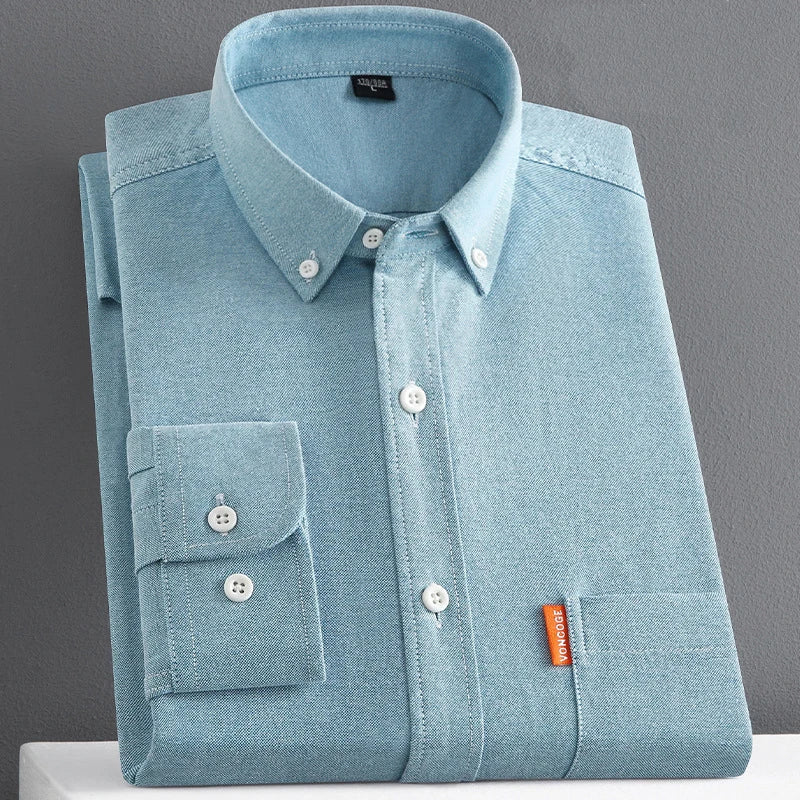 100% Cotton Men's Oxford Shirts Long Sleeve Solid Color Turn Down Collar Regular Fit Daily Men Clothing Button-down White Shirt