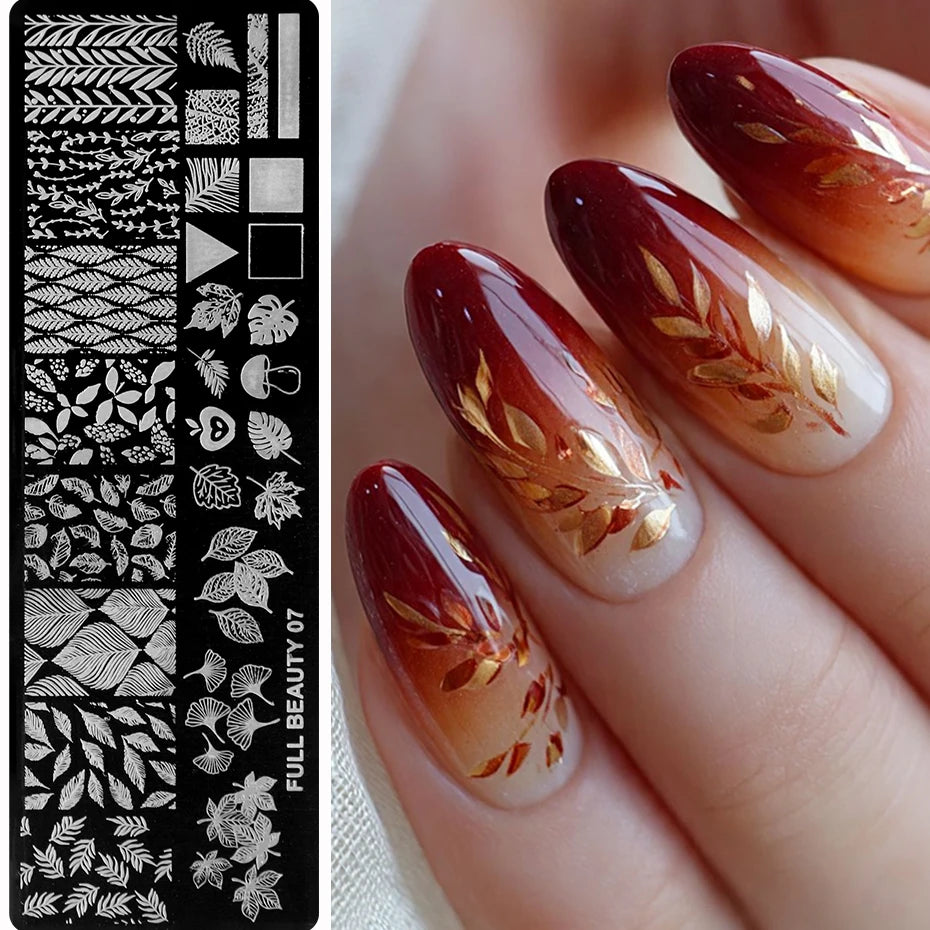 1 pcs Maple Leaves Nail Art Stamping Plate Autumn Ginkgo Leaves Palm Leaves Nail Templates Deep Fall DIY Nail Decals Molds Tools