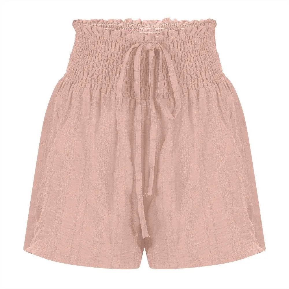 Casual Drawstring Women's Short Loose High Waisted Sports Shorts Skirt Pleated Lace Up Pajama Pants Summer