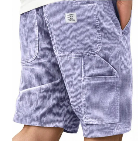 Summer Casual Corduroy Loose Elastic Waist Multi-Pocket Leisure Short Pants Men's Workwear Shorts Retro Style Male Trousers