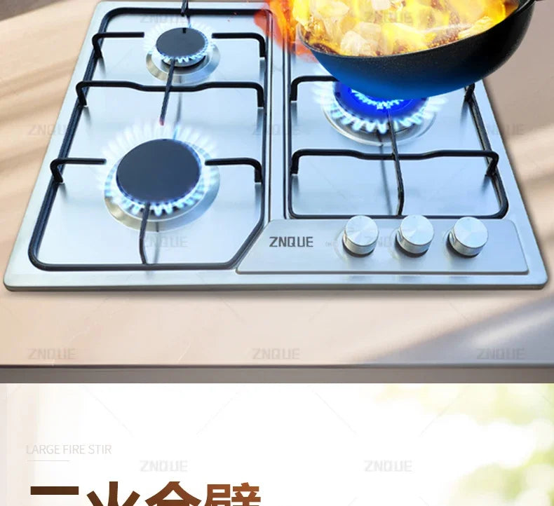 3-Burner Stainless Steel Gas Hob European Style Built-in Natural Gas Kitchen Stove