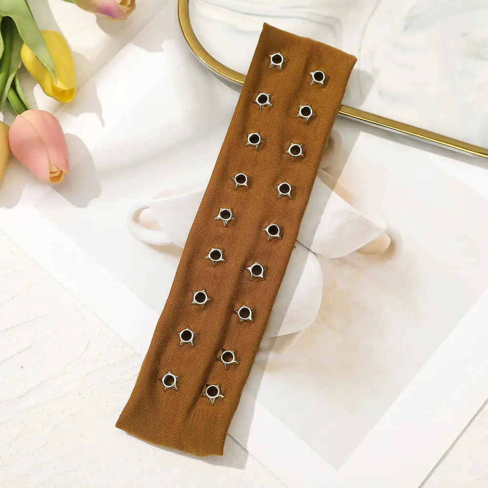 Y2K Girl Hollowed Out Wide Elastic Headband With Eyelets Punk Headwrap Rock Grunge Stretchy Headbands for Women Hair Accessories