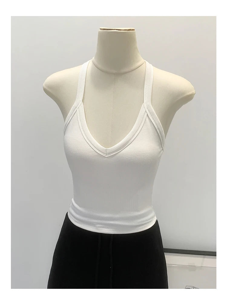 American Style Sexy V-neck Neck Hanging Vest Women's Slim Fit Summer New Unique Beautiful Small Strap Nylon Fabric Breathable